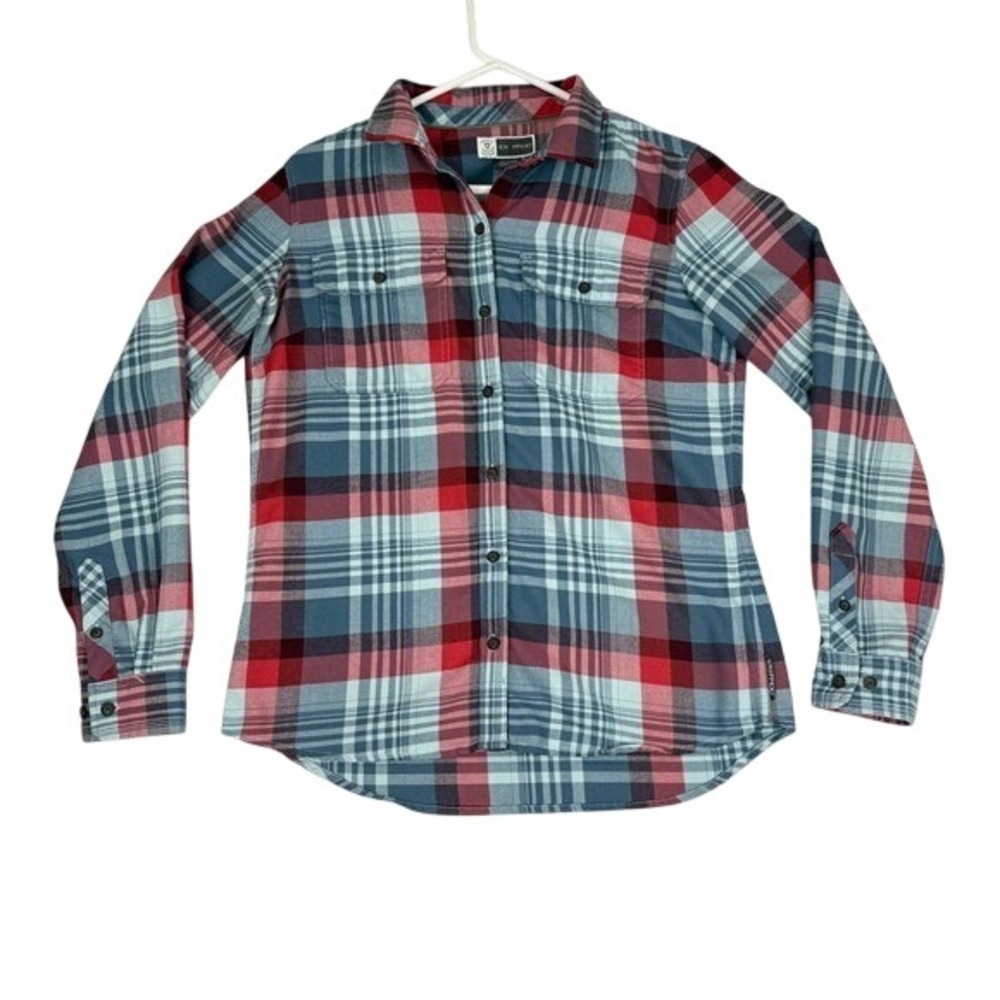ExOfficio Flannel Shirt Womens M Plaid Button Up Long Sleeve